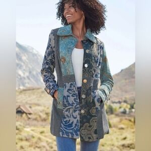 Venus Patchwork Print Jacket Blazer Womens Blue Mix Match Buttons Size 12